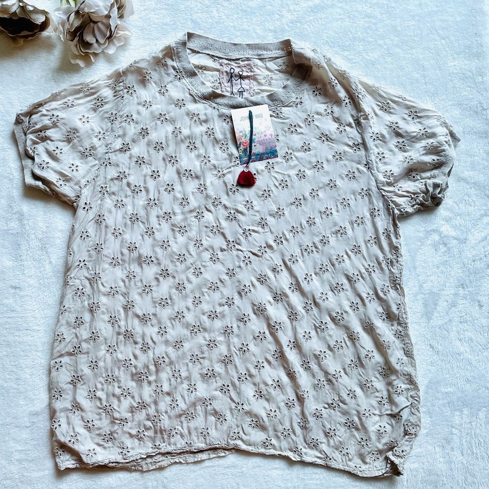 NWT Johnny Was Soft Beige Cupra Eyelet Blouse